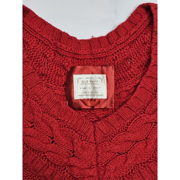 VINTAGE Old Navy Women Small Wool Cotton Red Sweater Knit Pullover - Picture 4 of 5